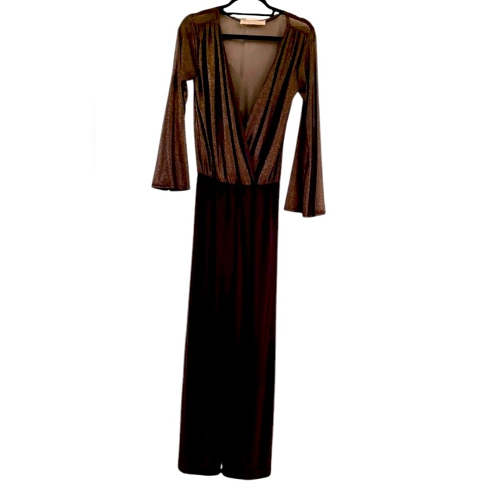 Vintage Havana Jumpsuit, Black & Gold, Plunge Neckline, Mesh Back NWOT